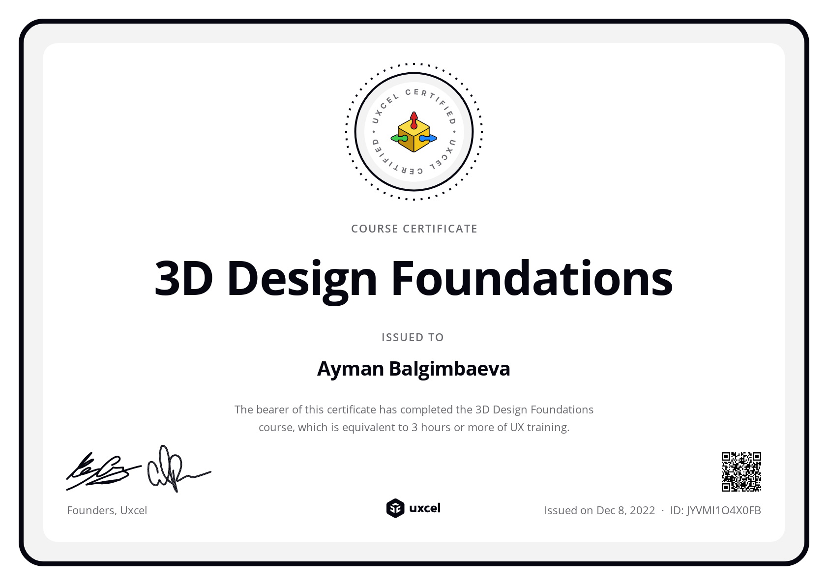 Ayman Balgimbaeva's certificate